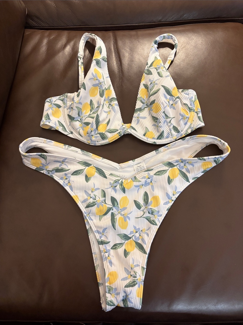 Lemon Print White Ribbed Bikini Set- Hollister M/L top and bottom matching set